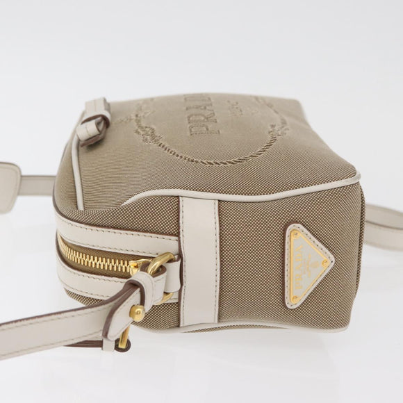 PRADA Shoulder Bag Jacquard Beige Gold Auth 182221M