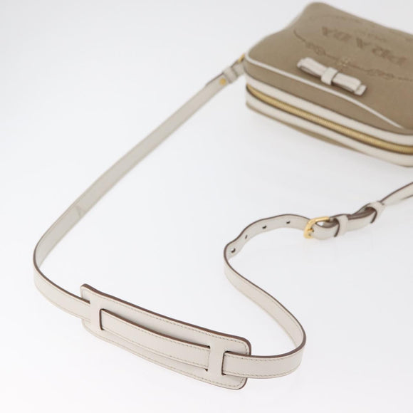 PRADA Shoulder Bag Jacquard Beige Gold Auth 182221M