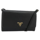 PRADA Shoulder Bag Safiano leather Black Gold Auth 182224V-1