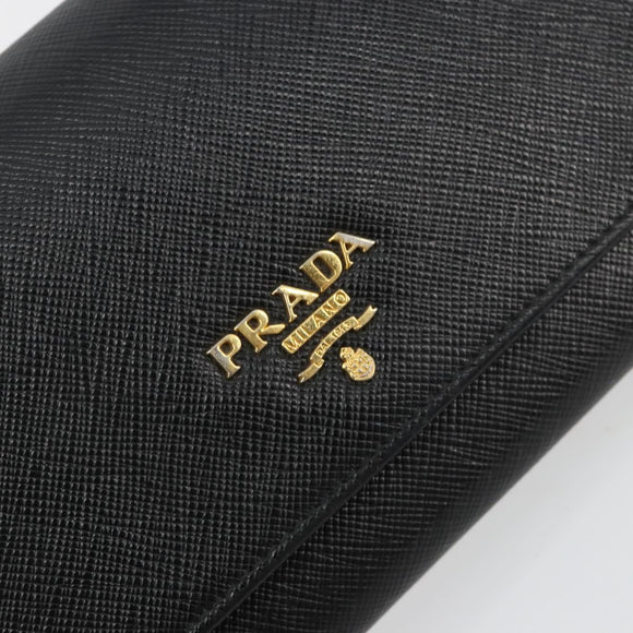 PRADA Shoulder Bag Safiano leather Black Gold Auth 182224V