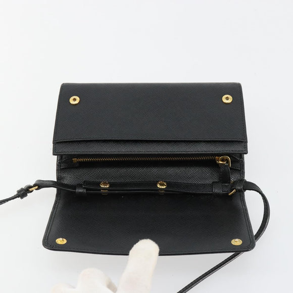 PRADA Shoulder Bag Safiano leather Black Gold Auth 182224V