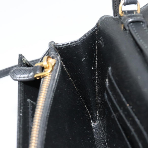 PRADA Shoulder Bag Safiano leather Black Gold Auth 182224V