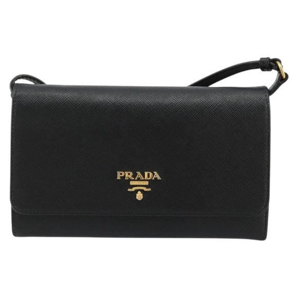 PRADA Shoulder Bag Safiano leather Black Gold Auth 182224V