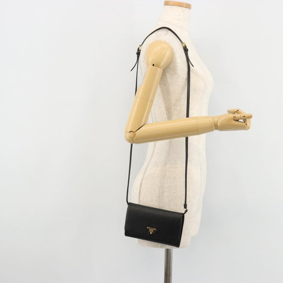 PRADA Shoulder Bag Safiano leather Black Gold Auth 182224V