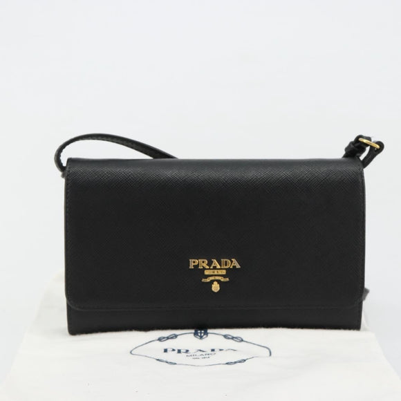 PRADA Shoulder Bag Safiano leather Black Gold Auth 182224V