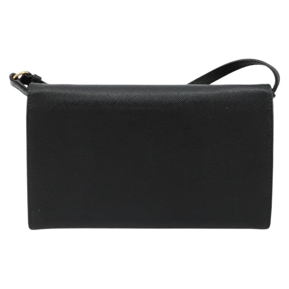 PRADA Shoulder Bag Safiano leather Black Gold Auth 182224V