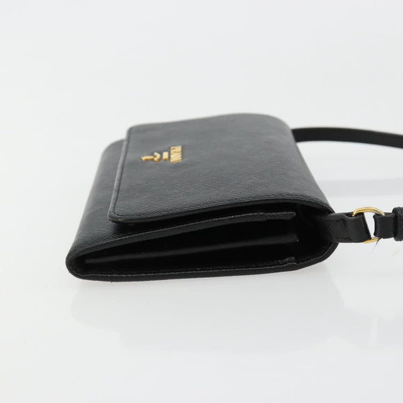 PRADA Shoulder Bag Safiano leather Black Gold Auth 182224V