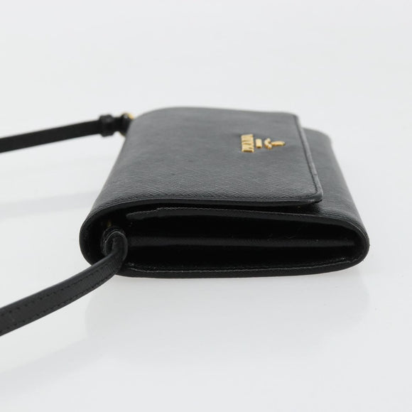PRADA Shoulder Bag Safiano leather Black Gold Auth 182224V