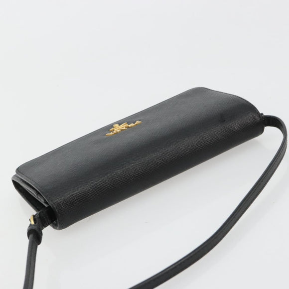 PRADA Shoulder Bag Safiano leather Black Gold Auth 182224V
