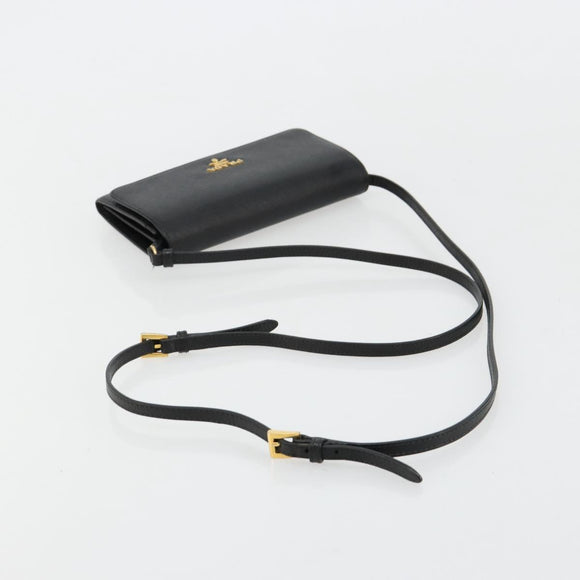 PRADA Shoulder Bag Safiano leather Black Gold Auth 182224V