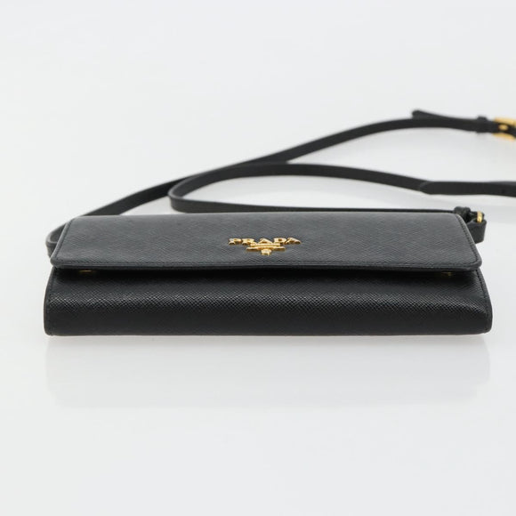 PRADA Shoulder Bag Safiano leather Black Gold Auth 182224V
