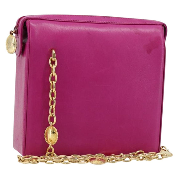 Christian Dior Chain Shoulder Bag Leather Pink Gold Auth 182225A