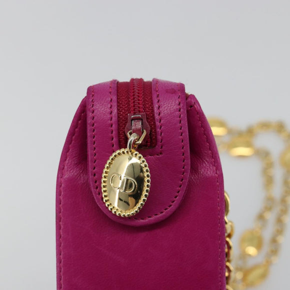 Christian Dior Chain Shoulder Bag Leather Pink Gold Auth 182225A
