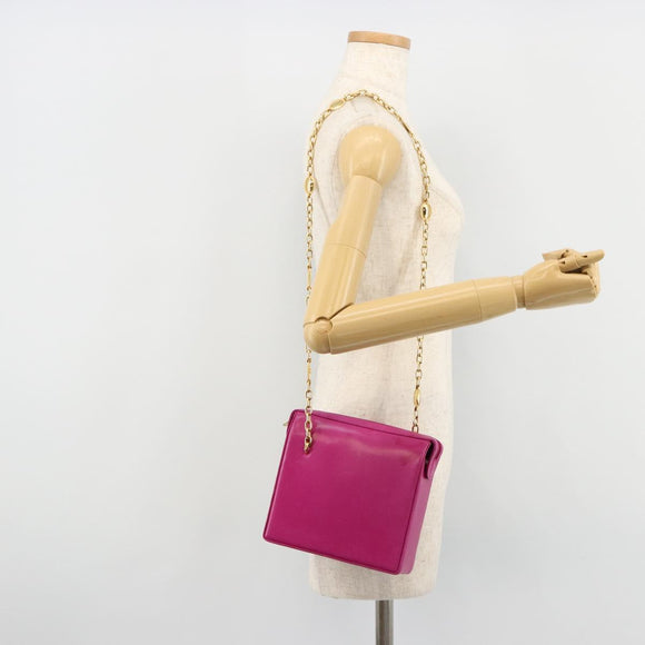 Christian Dior Chain Shoulder Bag Leather Pink Gold Auth 182225A