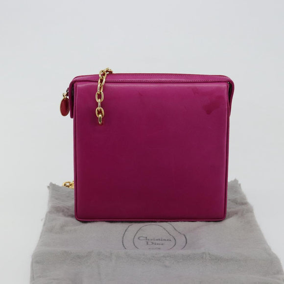 Christian Dior Chain Shoulder Bag Leather Pink Gold Auth 182225A