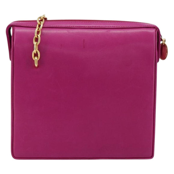 Christian Dior Chain Shoulder Bag Leather Pink Gold Auth 182225A