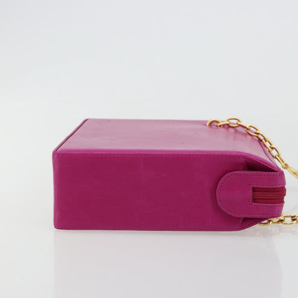 Christian Dior Chain Shoulder Bag Leather Pink Gold Auth 182225A