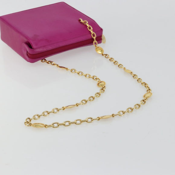 Christian Dior Chain Shoulder Bag Leather Pink Gold Auth 182225A