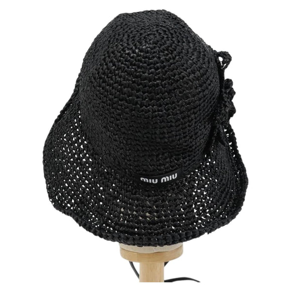 Miu Miu Hat Raffia M Black Auth 182226A