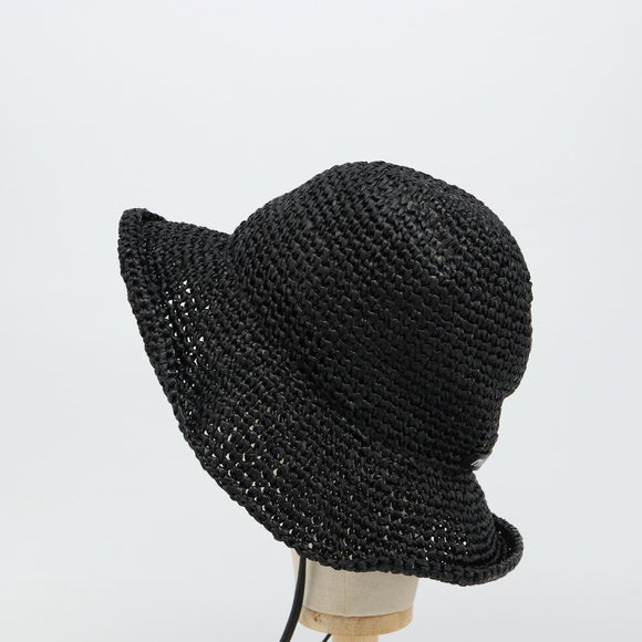 Miu Miu Hat Raffia M Black Auth 182226A