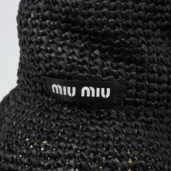 Miu Miu Hat Raffia M Black Auth 182226A