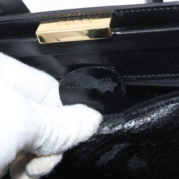GUCCI Tote Bag Leather Black Gold Auth 182228