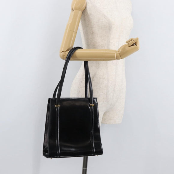 GUCCI Tote Bag Leather Black Gold Auth 182228