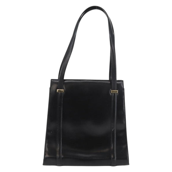 GUCCI Tote Bag Leather Black Gold Auth 182228