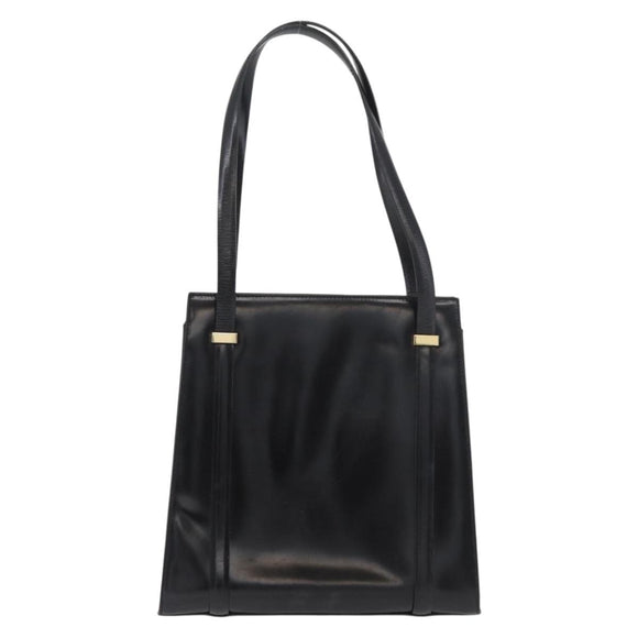 GUCCI Tote Bag Leather Black Gold Auth 182228