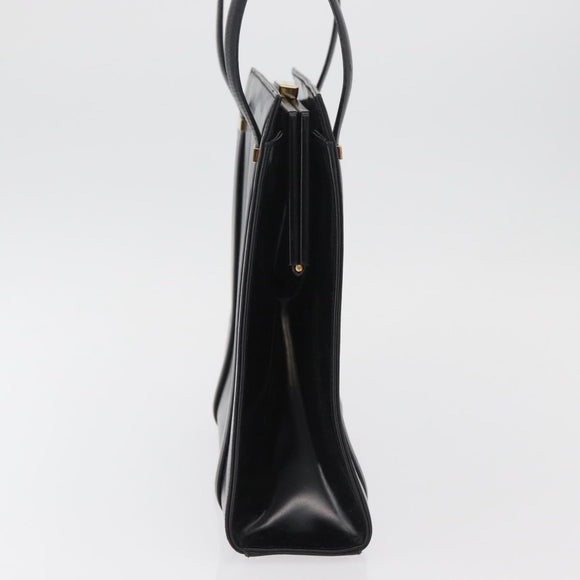 GUCCI Tote Bag Leather Black Gold Auth 182228