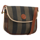 FENDI Pecan Canvas Shoulder Bag PVC Brown Gold Auth 182229-1