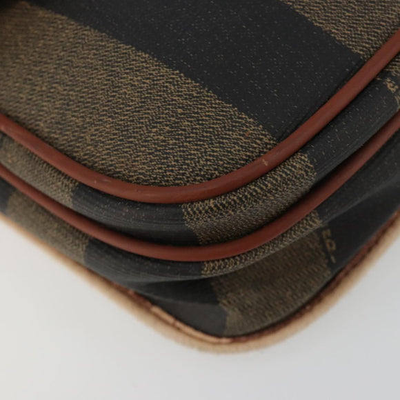 FENDI Pecan Canvas Shoulder Bag PVC Brown Gold Auth 182229