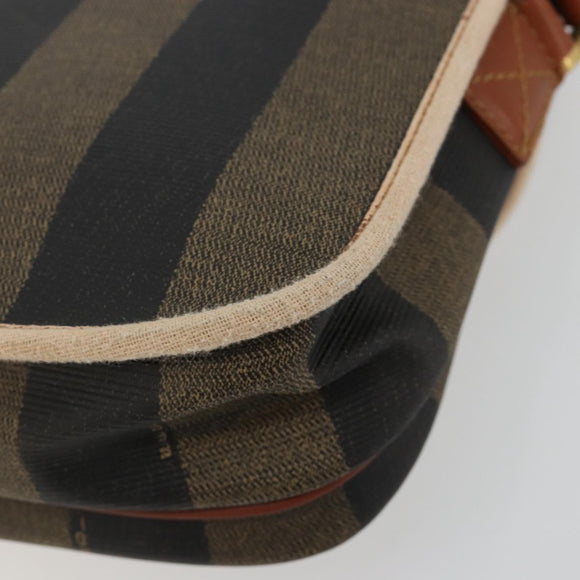 FENDI Pecan Canvas Shoulder Bag PVC Brown Gold Auth 182229