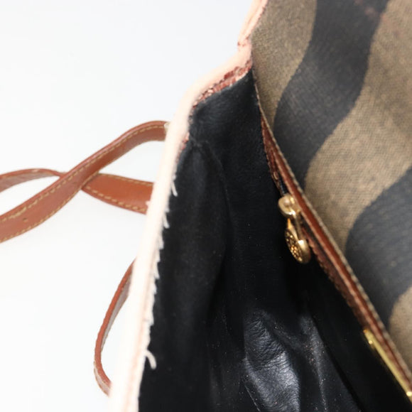 FENDI Pecan Canvas Shoulder Bag PVC Brown Gold Auth 182229