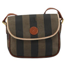 FENDI Pecan Canvas Shoulder Bag PVC Brown Gold Auth 182229-13