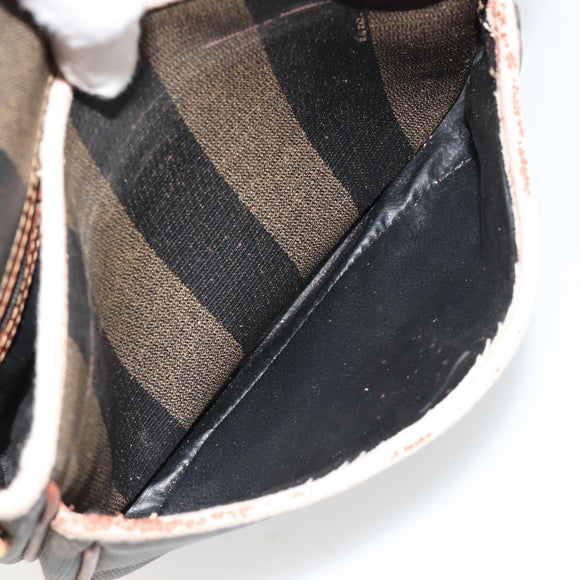 FENDI Pecan Canvas Shoulder Bag PVC Brown Gold Auth 182229