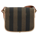 FENDI Pecan Canvas Shoulder Bag PVC Brown Gold Auth 182229-2