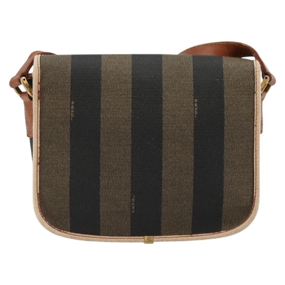FENDI Pecan Canvas Shoulder Bag PVC Brown Gold Auth 182229