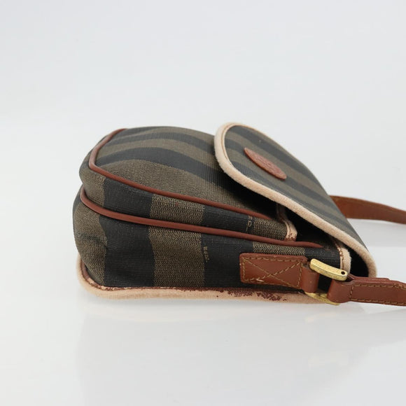 FENDI Pecan Canvas Shoulder Bag PVC Brown Gold Auth 182229