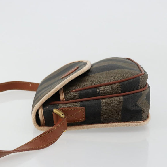 FENDI Pecan Canvas Shoulder Bag PVC Brown Gold Auth 182229