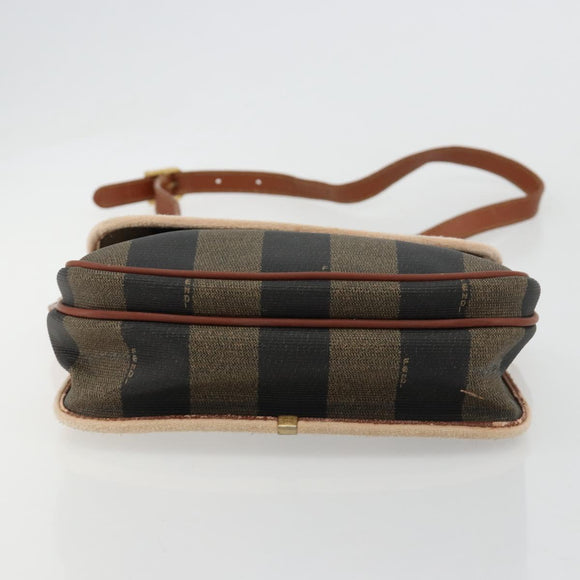 FENDI Pecan Canvas Shoulder Bag PVC Brown Gold Auth 182229