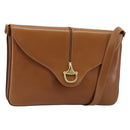 GUCCI Horsebit Shoulder Bag Leather Beige Gold Auth 182233A-1