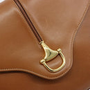 GUCCI Horsebit Shoulder Bag Leather Beige Gold Auth 182233A-14