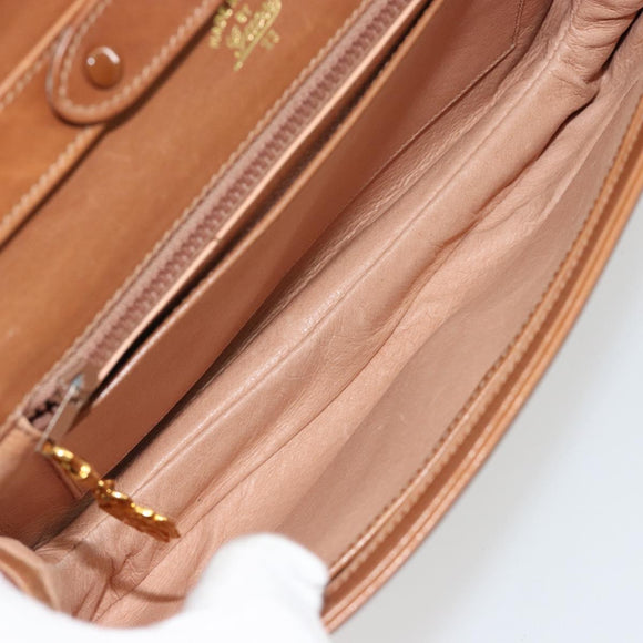 GUCCI Horsebit Shoulder Bag Leather Beige Gold Auth 182233A