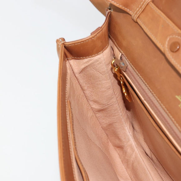 GUCCI Horsebit Shoulder Bag Leather Beige Gold Auth 182233A