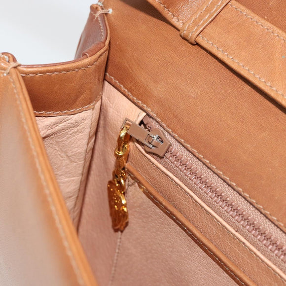 GUCCI Horsebit Shoulder Bag Leather Beige Gold Auth 182233A