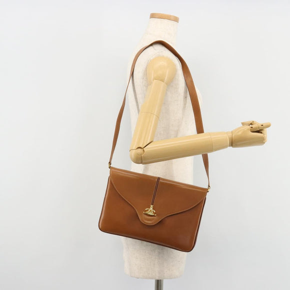 GUCCI Horsebit Shoulder Bag Leather Beige Gold Auth 182233A