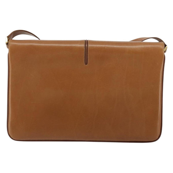 GUCCI Horsebit Shoulder Bag Leather Beige Gold Auth 182233A