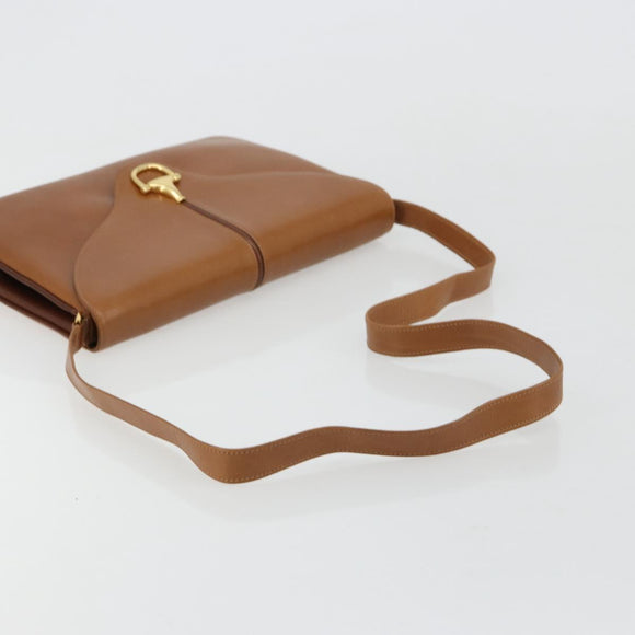 GUCCI Horsebit Shoulder Bag Leather Beige Gold Auth 182233A