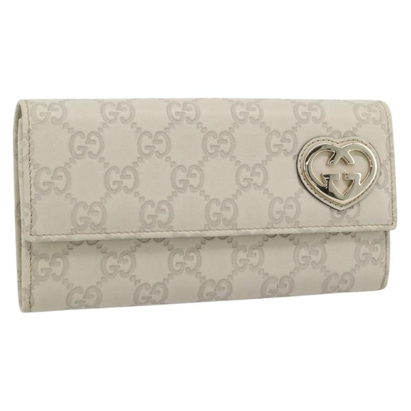 GUCCI GG Canvas Guccissima Lovely Heart Wallet Leather Ivory 251861 Auth 182242V